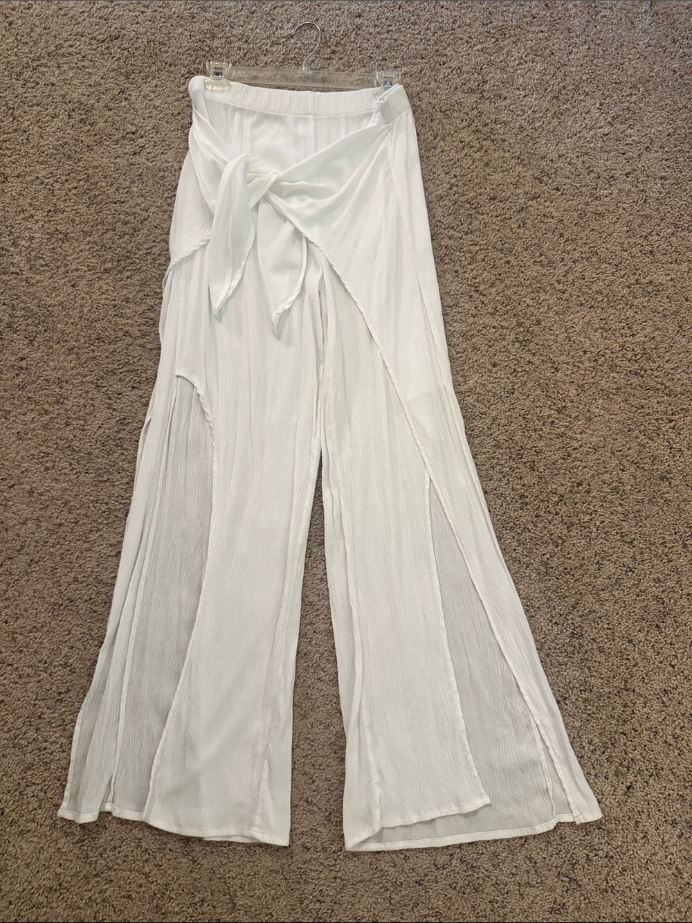 White Tie-Waist Wide-Leg Swim Pant